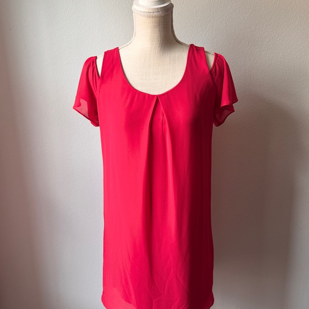 IN San Francisco Cold Shoulder Chiffon Tunic Dress | Keyhole Back | Size S